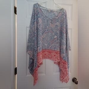 Ariat Womens Size XL Blue and Red Paisley Kimono Poncho